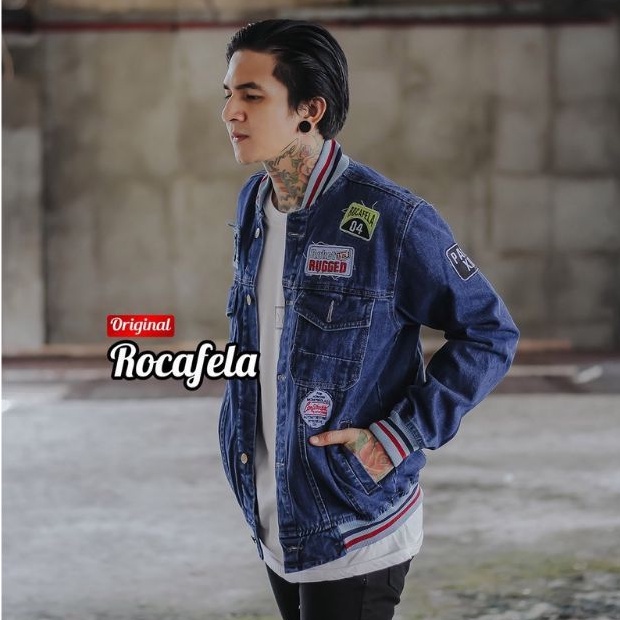 JAKET JEANS ROCAFELA ORIGINAL / JAKET BOMBER PRIA