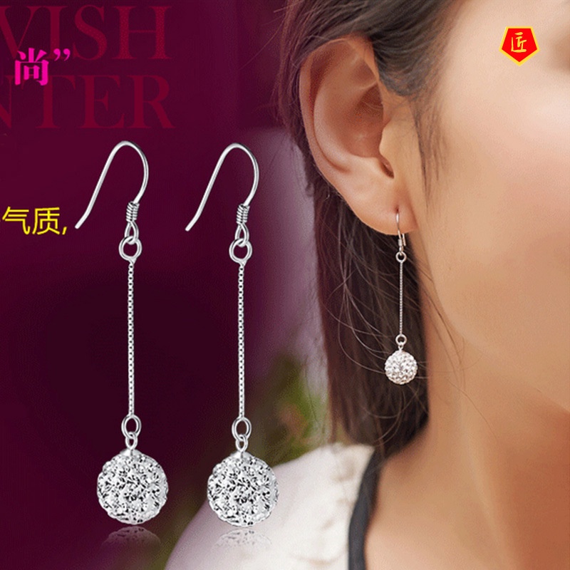 [Ready Stock]Long Tassel Earrings with Crystal Diamond