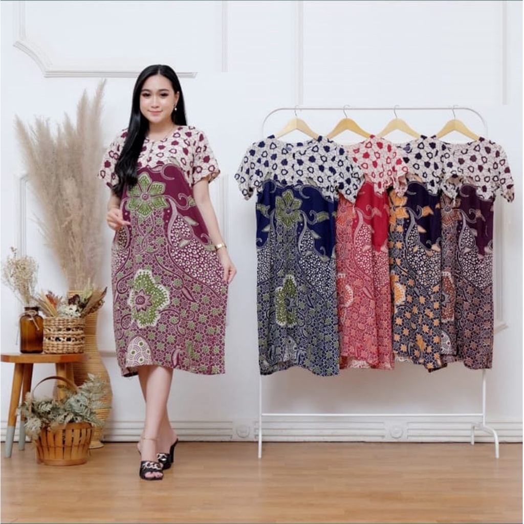 Daster Kencana Ungu Batik - Daster Busui LD 105 - Atasan Wanita - Batik Motif Abstrak Kekinian-Mawar