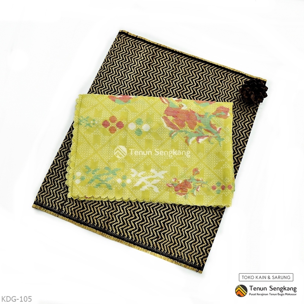 Jilbab Hijab Kerudung Motif Bunga Lagosi Bugis Voal Premium Segiempat Hijau Lime - Tenun Sengkang KD