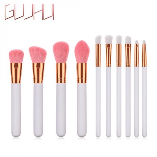 GUJHUI Set Kuas Make Up 10 PCS - PVC-10 - White/Gold