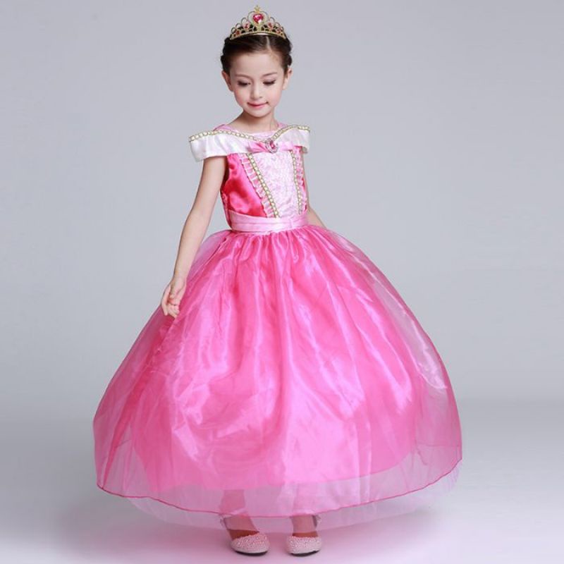 Baju Anak Dress Kostum Princess Aurora Pink Sifon Beludru Costume