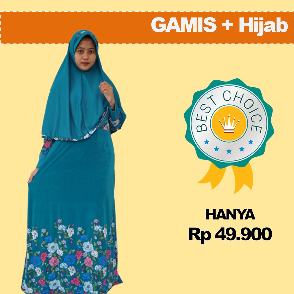 Gamis Jersey Motif Set Bergo Syari Termurah / Gamis Jersi