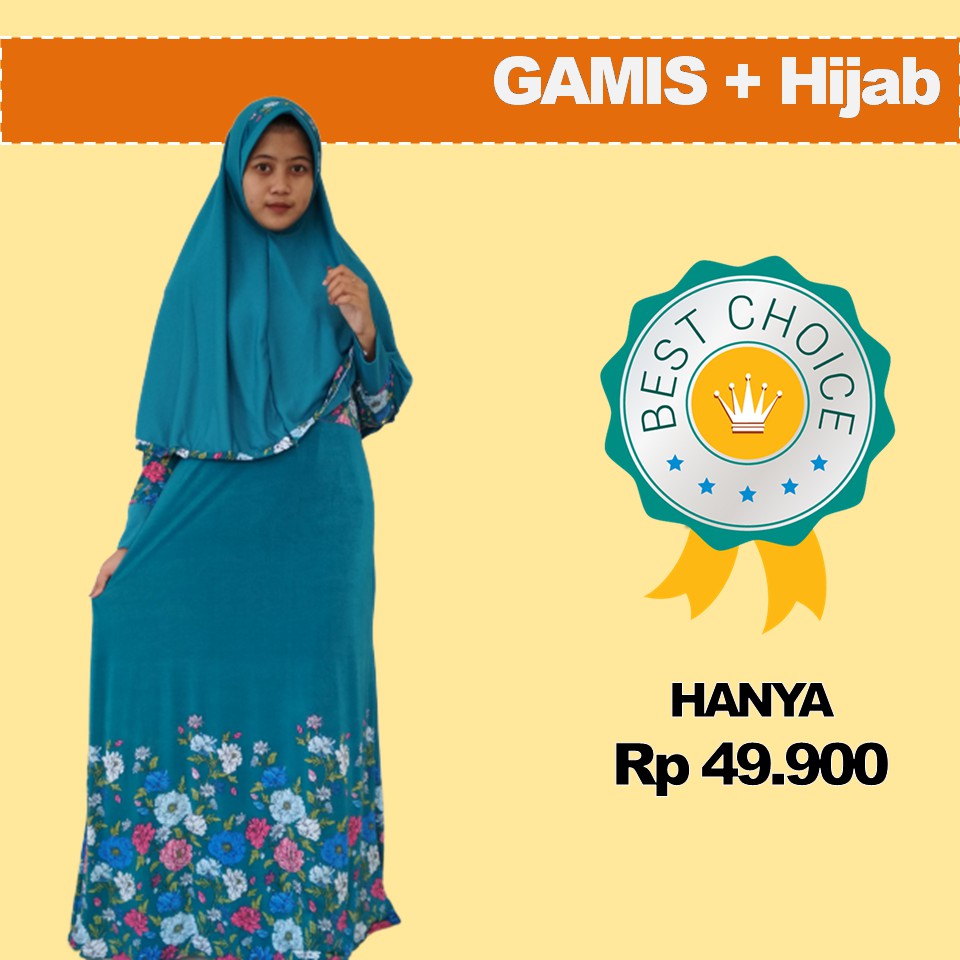 Gamis Jersey Motif Set Bergo Syari Termurah / Gamis Jersi