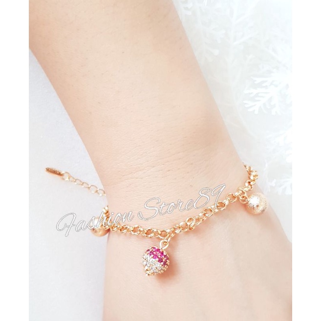 Gelang Bola Permata Pink Elegant Perhiasan Lapis Emas Gelang Jurai Bola Permata pink kombinasi Tercantik Impor Bestquality yaxiya Xuping