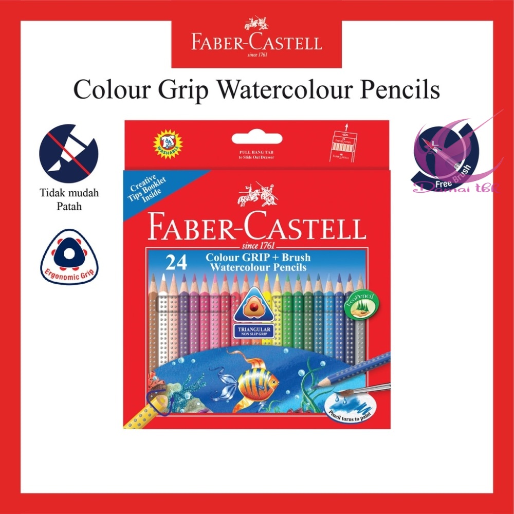 

Pensil Warna Faber Castell 116243 Grip Water Colour 24 Triangle Color Bonus Kuas
