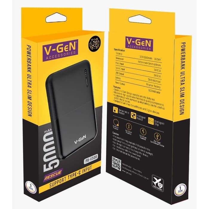 Powerbank Vgen Rescue PBV10K20 10000 mAh PB-V10K20 2 Output / Type C Input Slim