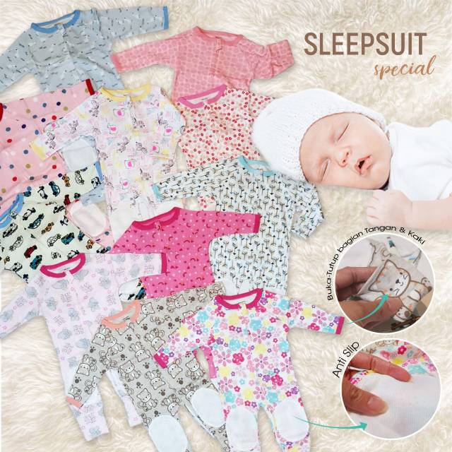 Sleepsuit Premium Special Bayi Boy 3-12m Buka Kaki Zipper Baby Grow