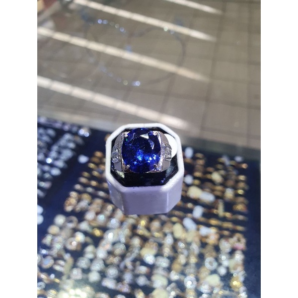cincin cowo pria emas 750/23k putih batu biru