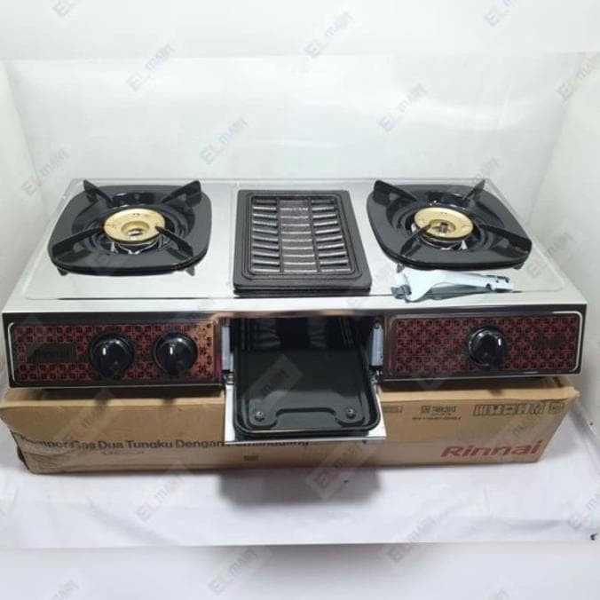 Kompor Gas RI-524A Rinnai 2 Tungku Plus 1 Grill Pan Burner Berkualitas BERGARANSI RESMI 1 TAHUN MANTAP