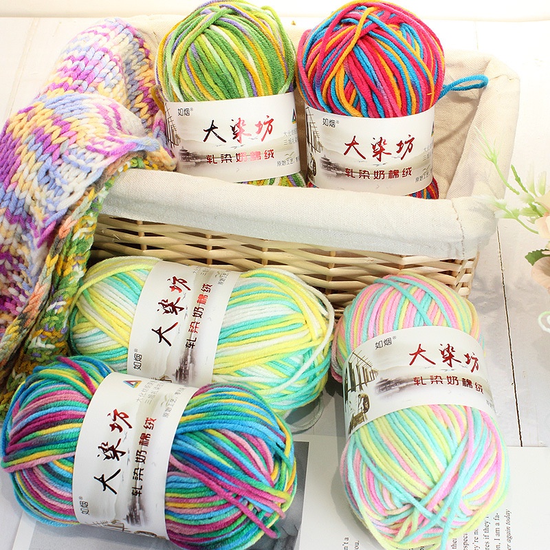 benang rajut katun sembur import/5 ply 47 Colors Mixed Job Knitting Crochet Milk Super Soft Baby Cotton Wool Yarn