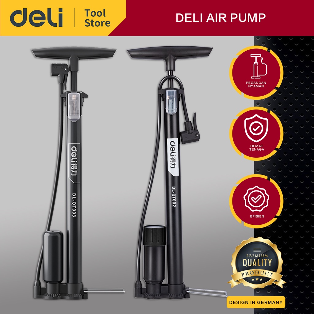 Deli Air Pump/Pompa Angin Ban Sepeda Manual 38 x 500 Dilengkapi Barometer DL-QT00X /Alat Perkakas