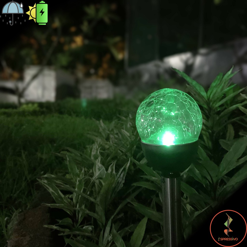 Lampu Solar Kaca Efek Retak Crackle Putih RGB Taman Outdoor Tahan Air