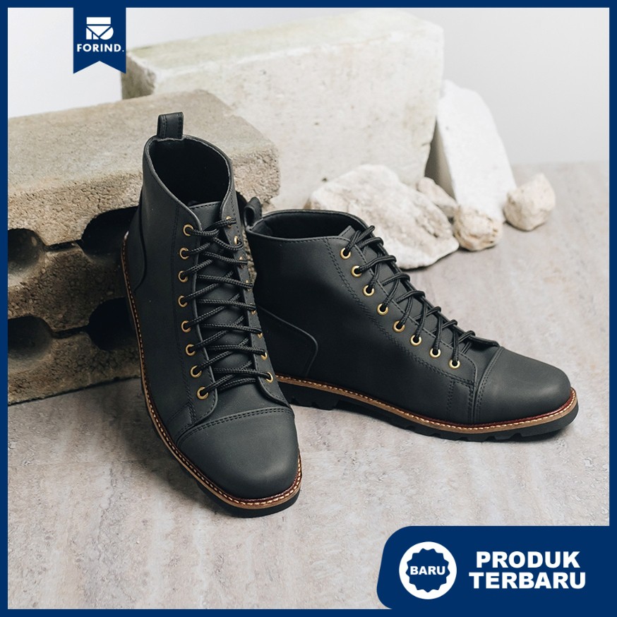 Sepatu Boots Kerja Coklat Casual Pria Kantor Cowok Laki Santai Boot |FLEMING BLACK| FORIND x Tragen