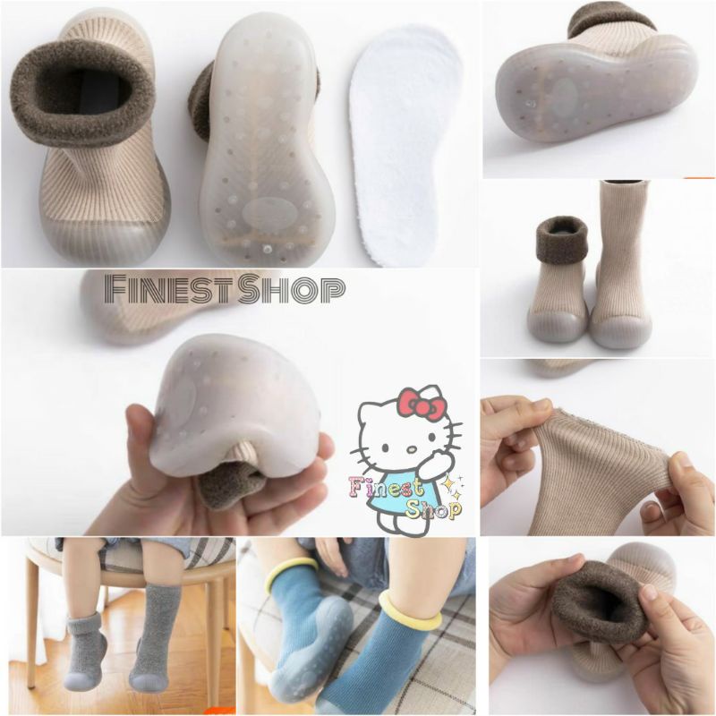 Baby Kids Rubber Shoes Sepatu Karet Bayi Prewalker Baby Rubber Shoes Soft Cotton Kaos Kaki Lembut Anak Skidder Alas Kaki Belajar Jalan