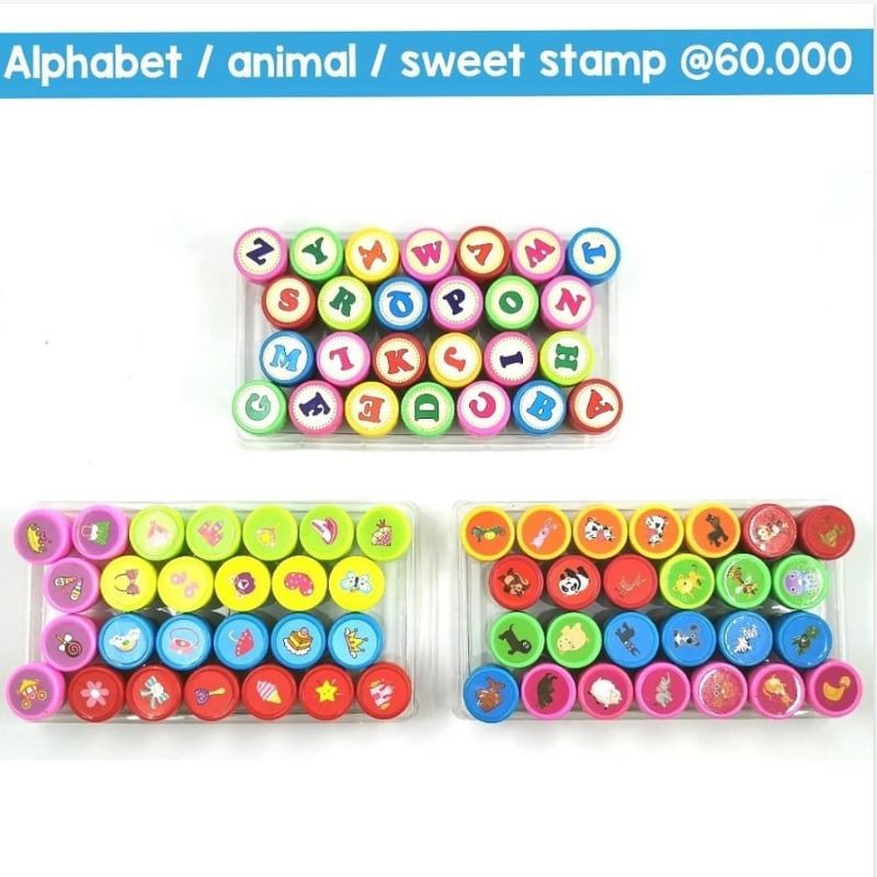 

alphabet / animal / sweet thing stamp. stamp huruf stempel abjad anak