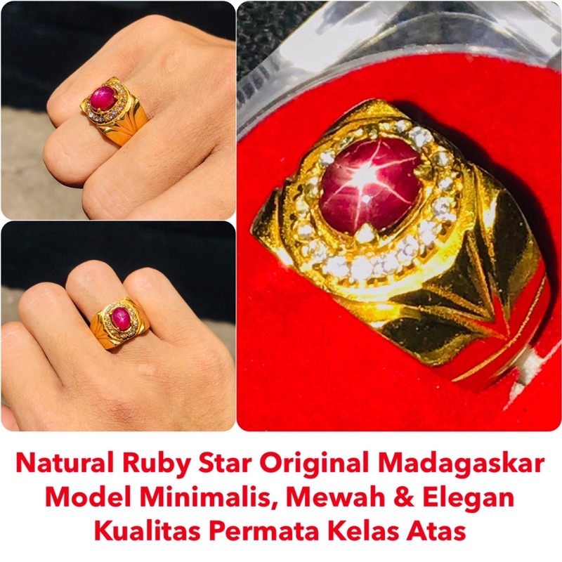 Natural Ruby Star Madagaskar Ring Gold Plated