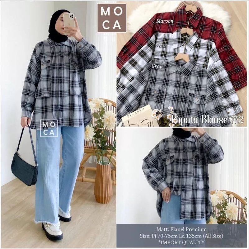 Papata Blouse #2 kemeja wanita kemeja jumbo kemeja panjang kemeja lengan panjang kemeja flanel kemej