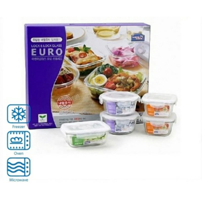Lock n Lock & Lock Oven Glass Container set 5 pcs Lock&Lock Gift set original - glass set 5p