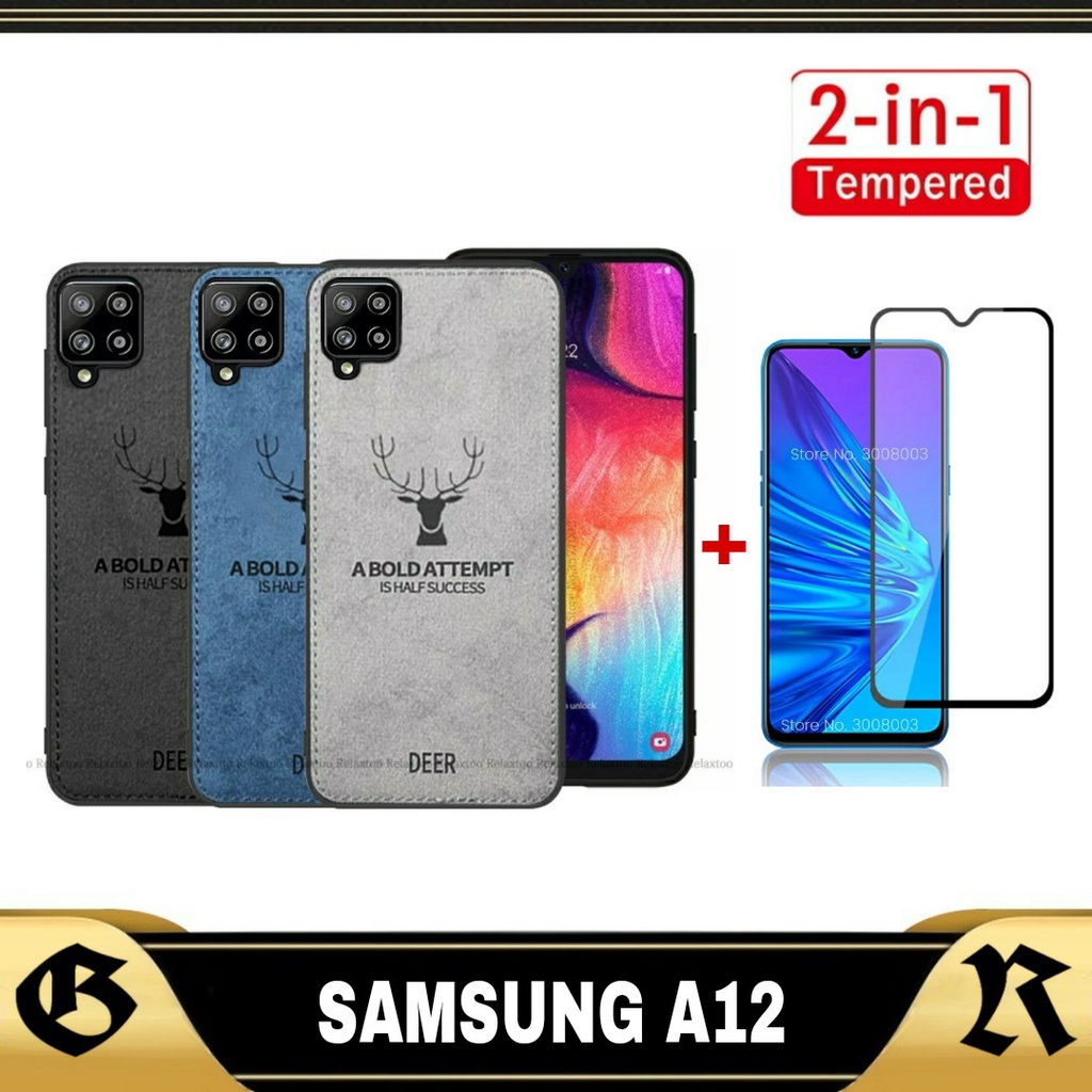 Case Samsung A12 M12 A11 M11 A01 A31 A50s A50 A20 A30 A30s M52 5G Softcase Casing DEER Motif Canvas Bonus Tempered Glass Layar
