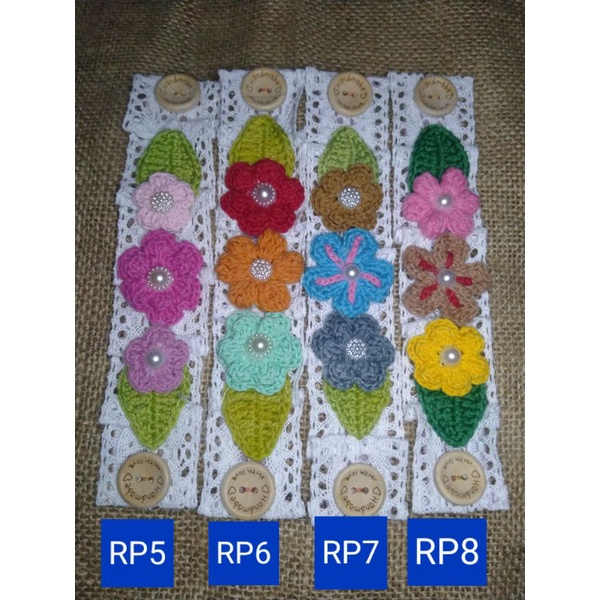 KONEKTOR MASKER HOMEMADE RAJUT MOTIF BUNGA DAN PITA