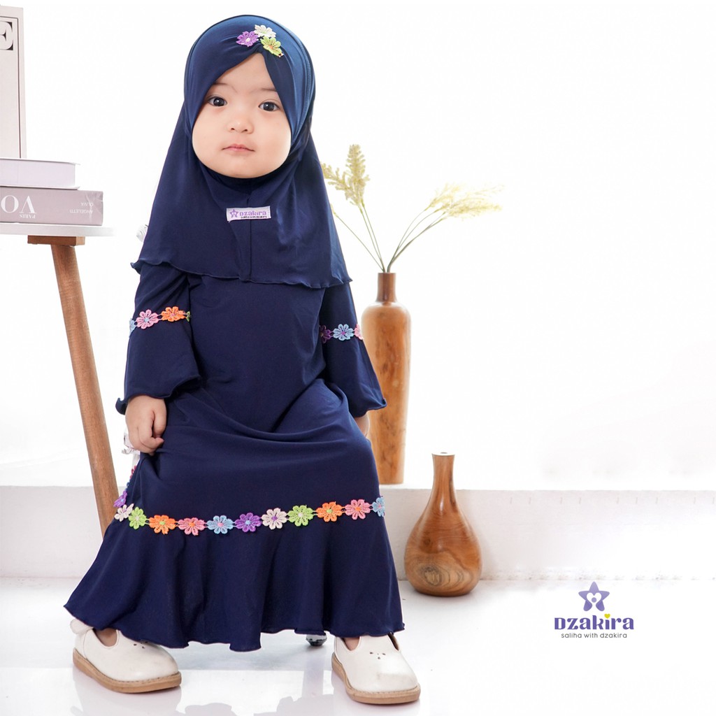 GAMIS BAYI 0-2thn RENDA BUNGA MELATI PELANGI KANAYA NAVY JERSEY TWIST PREMIUM ORIGINAL by DZAKIRA