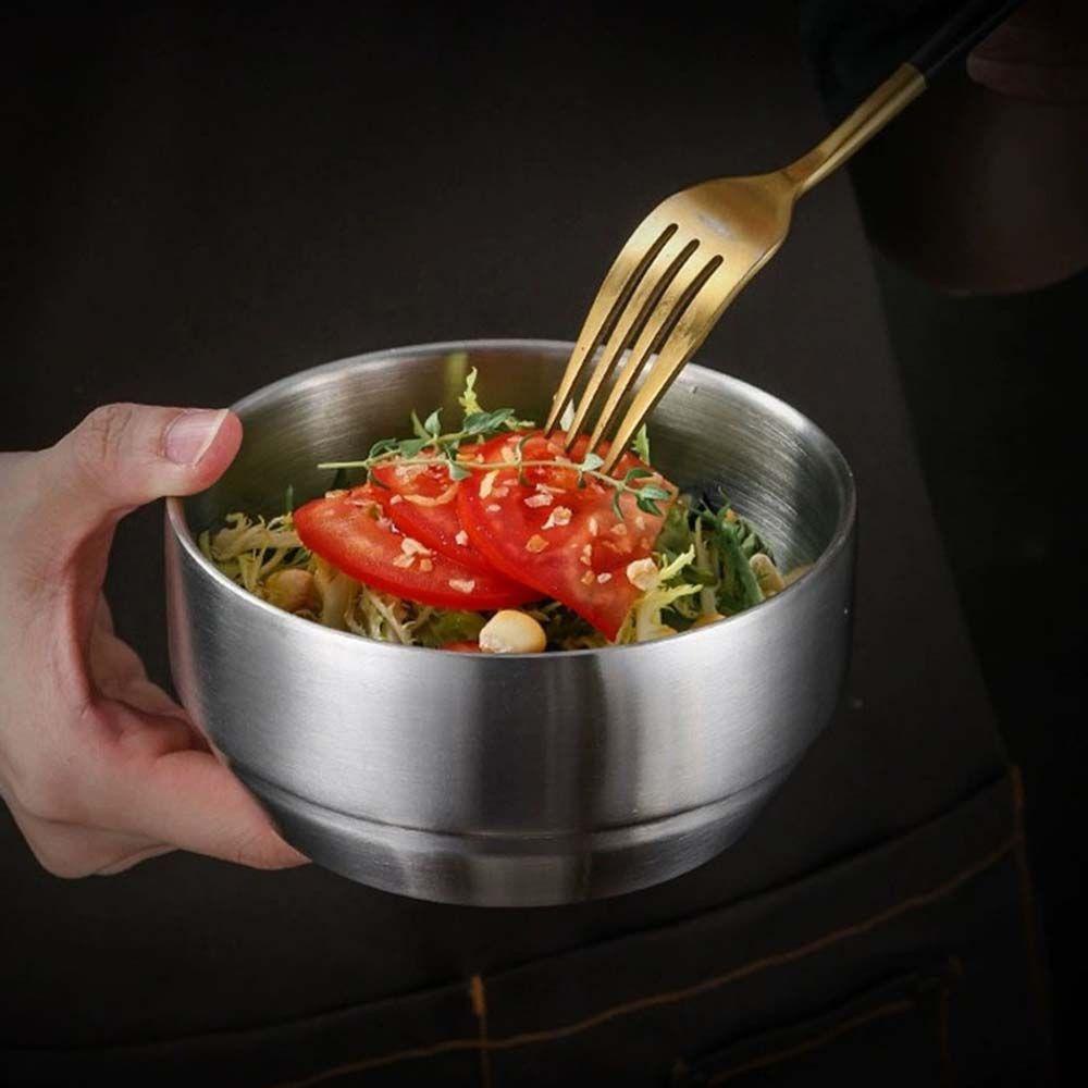 NICKOLAS1 Double Rice Bowl Silver Wadah Korea Dengan Tutup304Stainless Steel Peralatan Dapur Masakan Korea Mixing Bowl