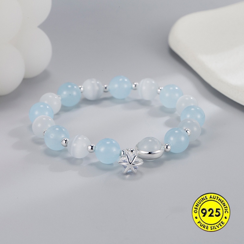 Gelang Kristal Opal Biru Laut Bahan S925 Silver Untuk Wanita