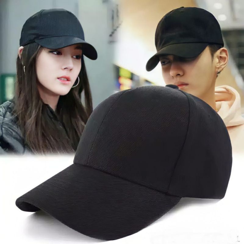 Topi Baseball Polos Hitam Bahan Raffel Topi Pria Dan Wanita Distro Original