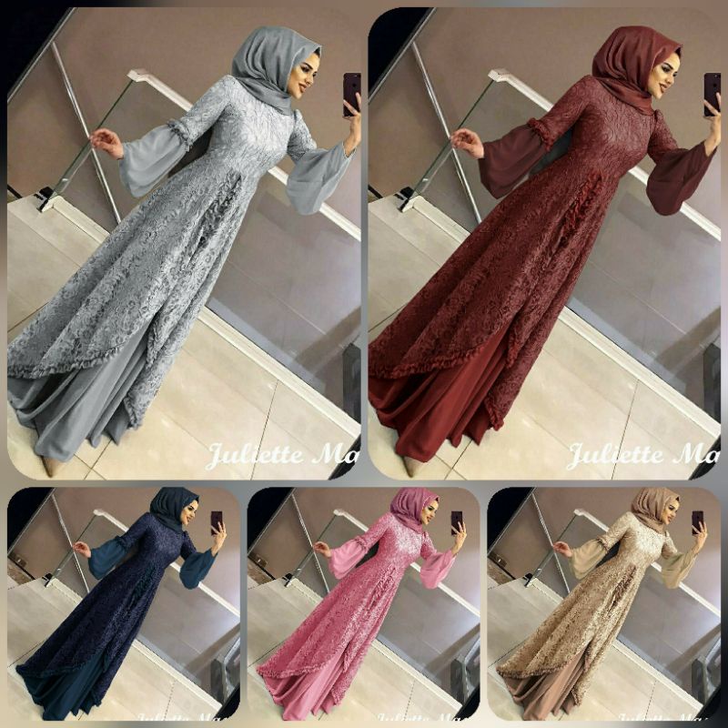 3 UKURAN L XL XXL MAXY JULIETTE BRUKAT PAKAIAN WANITA DRESS GAMIS MAXI EDHM