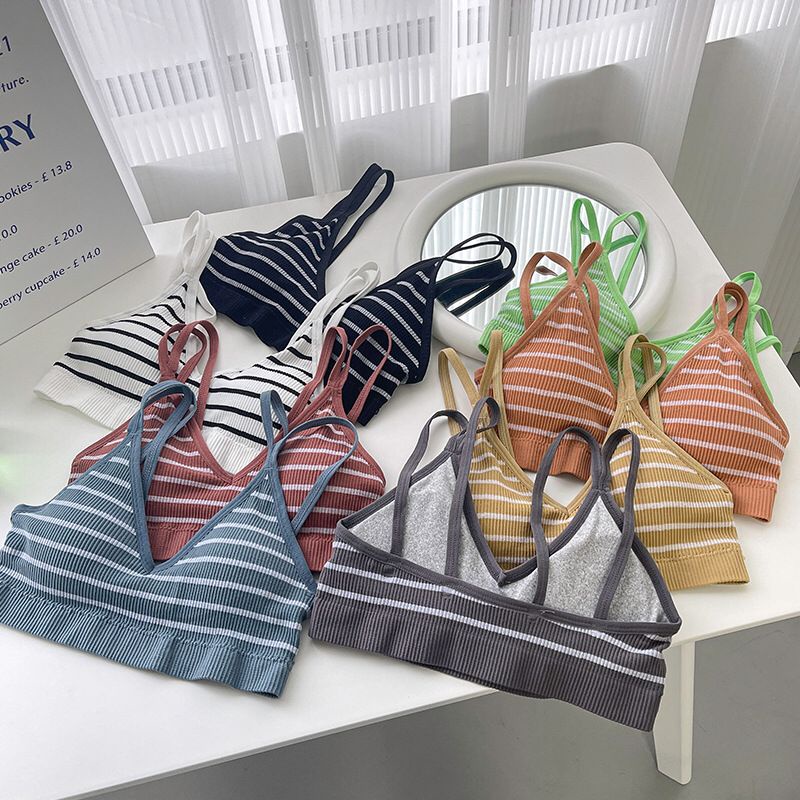 Inner99 Bra Sport Wanita Motif Garis-Garis Sport Bra Tanpa Kawat Import 124