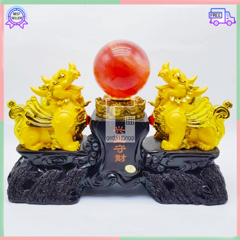 Pajangan Patung Hiasan Hadiah Kado Imlek Singa Lion Langit Sky Kembar Samsi Batu Chi Lin Cillin Chilin Cilin Kilin Hoki Hook Lucky Luck Fengshui Penjaga Rumah Pembawa Rejeki 1 Pasang Sepasang Set Ukuran Size Small Kecil Medium Sedang Besar Buddha Budha