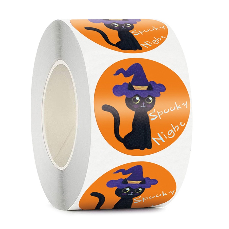 500pcs Stiker Label Segel Kemasan Desain Kucing Halloween Handmade Ukuran 1.5 Inch Untuk Hadiah