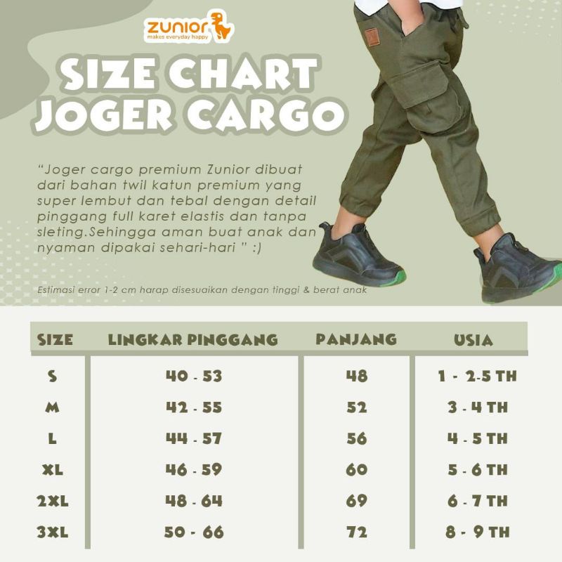 Celana Anak Laki Laki Panjang Joger Cargo Chinos PDL Bahan Katun Warna Hitam Army Abu Khaki Pants Zunior