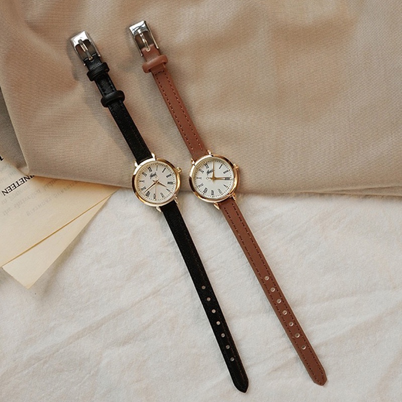 Jam Tangan Casual Wanita Analog Kecil Dial Bulat Dengan Strap Pu Leather Korean Fashion