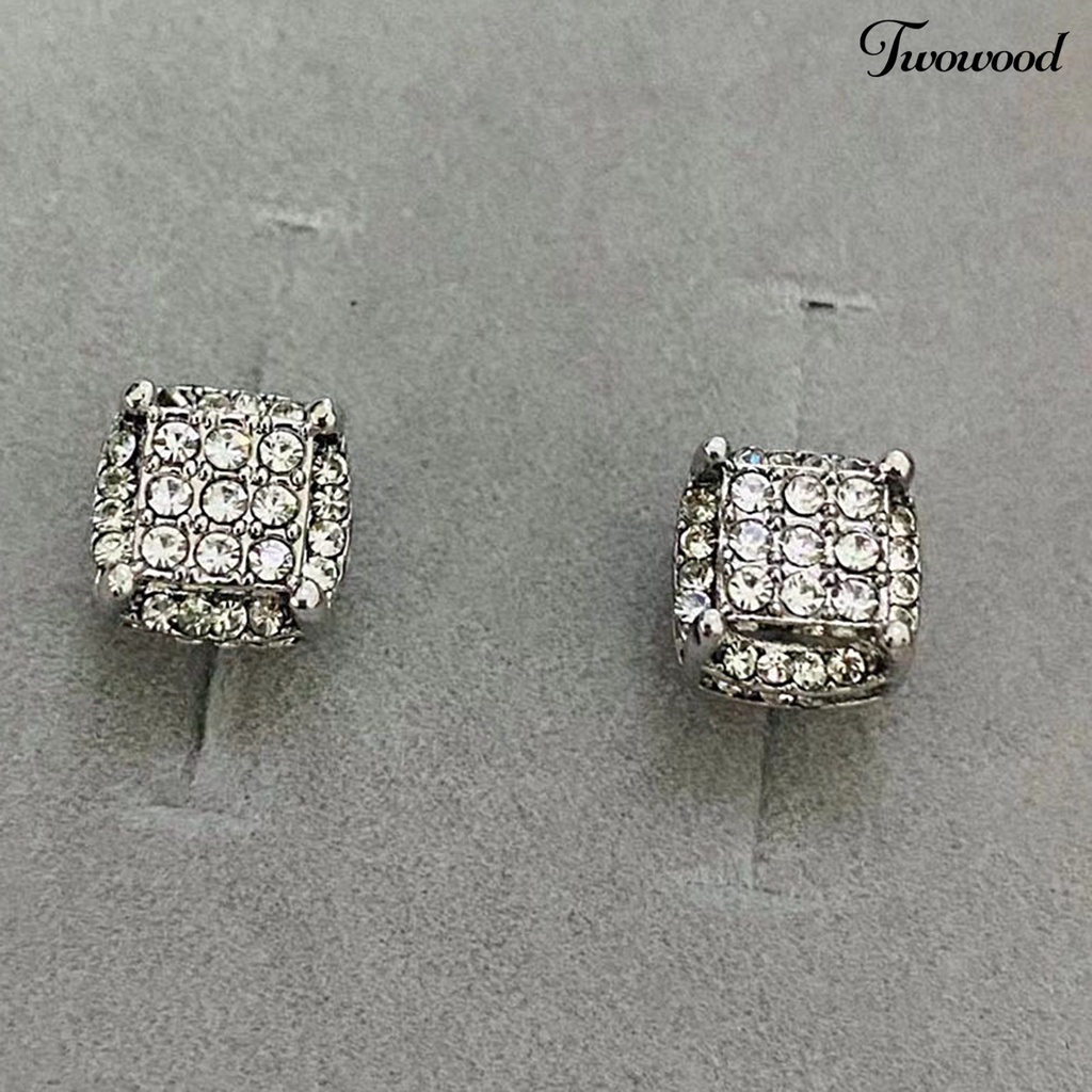 1 Pasang Anting Stud Cubic Zirconia Bentuk Persegi Bahan Alloy Untuk Daily Life