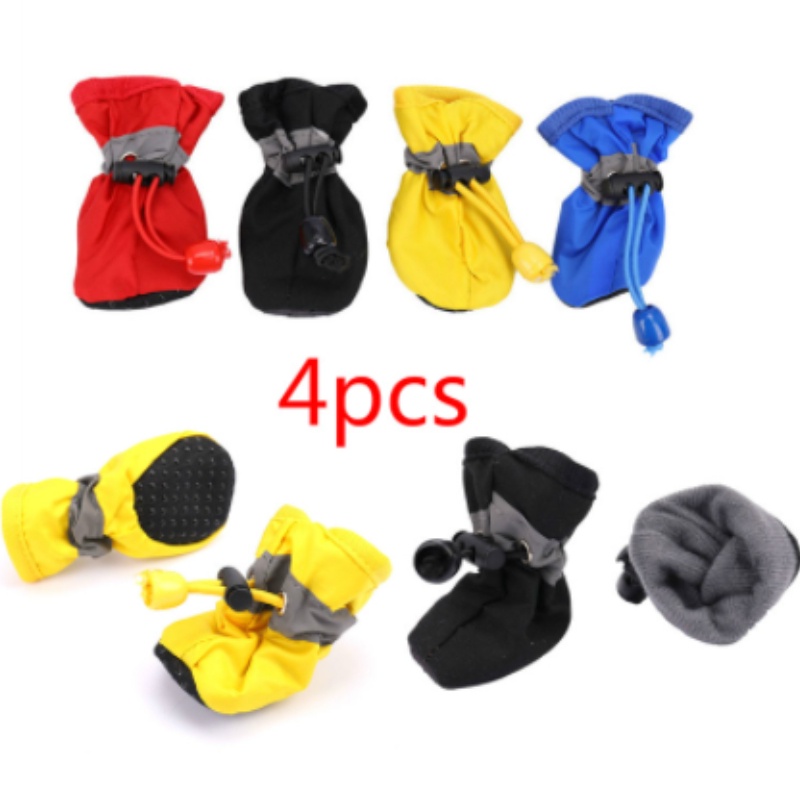 4pcs Sepatu Boots Hujan Anti Slip / Air Adjustable Untuk Anjing / Kucing