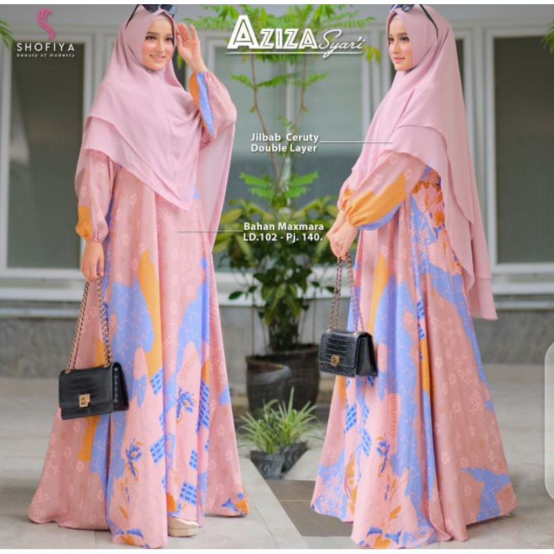 Gamis syari gamis syari set khimar premium gamis motif bordir gamis ceruti Aziza Ori by Shofiya