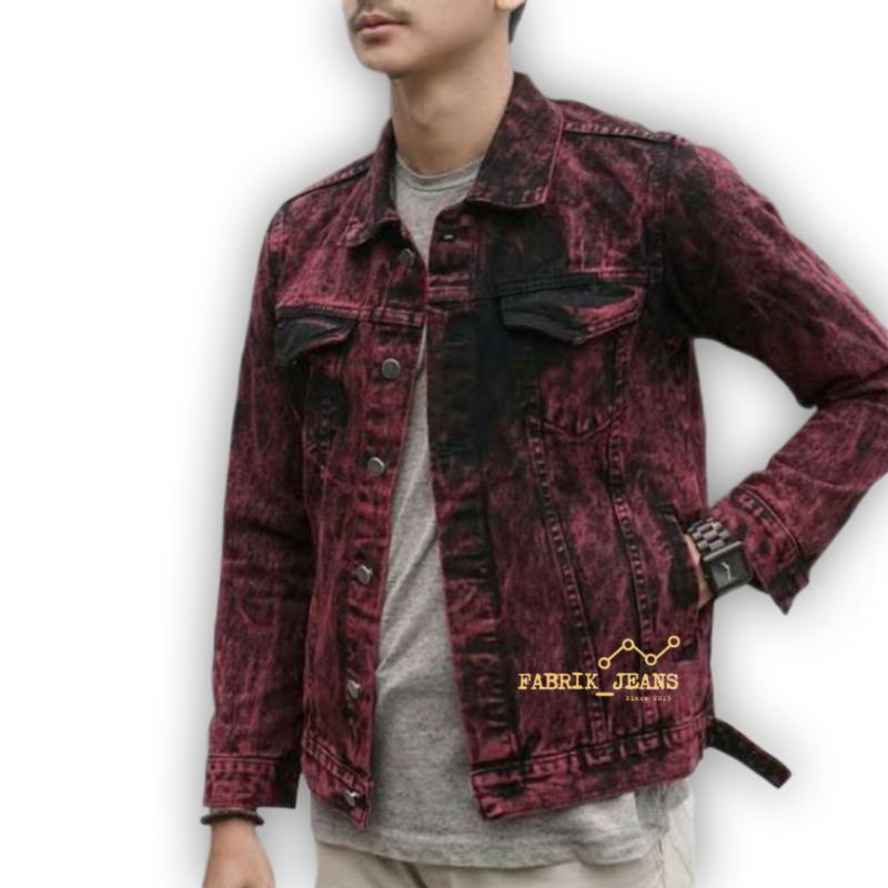 Jaket Jeans Levis Pria SANDWASH MAROON Bahan Denim Tebal Ukuran M L XL XXL