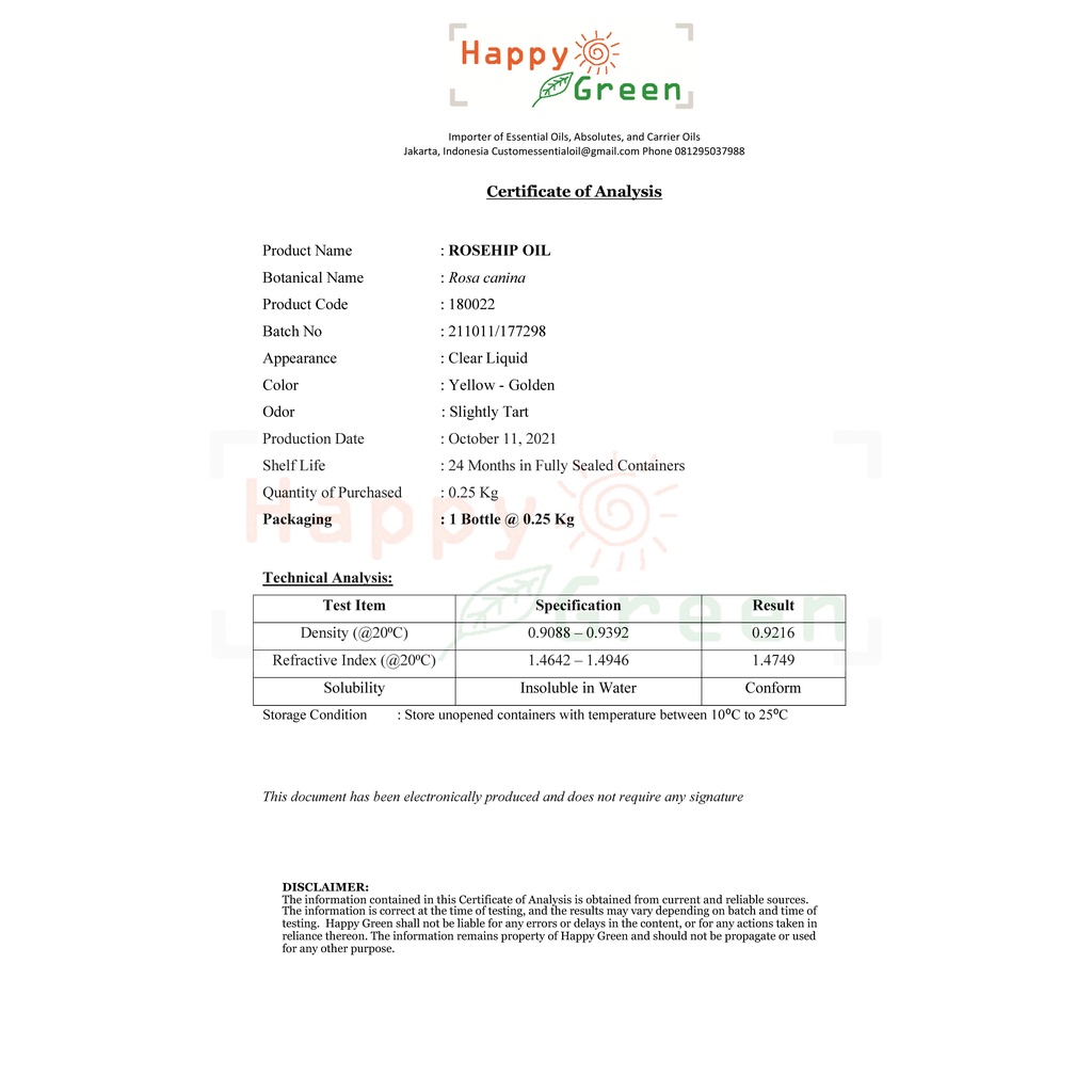 BPOM Approved Happy Green Rosehip Seed Oil - Minyak Biji Rosehip Murni Garansi Uang Kembali