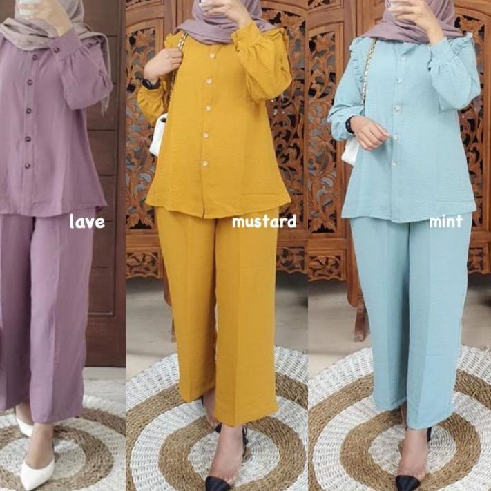 ▼ Slimpi Set - Setelan Set Crinkle Airflow LD110 Kancing Aktif / R.6 - 326-6591 ➼