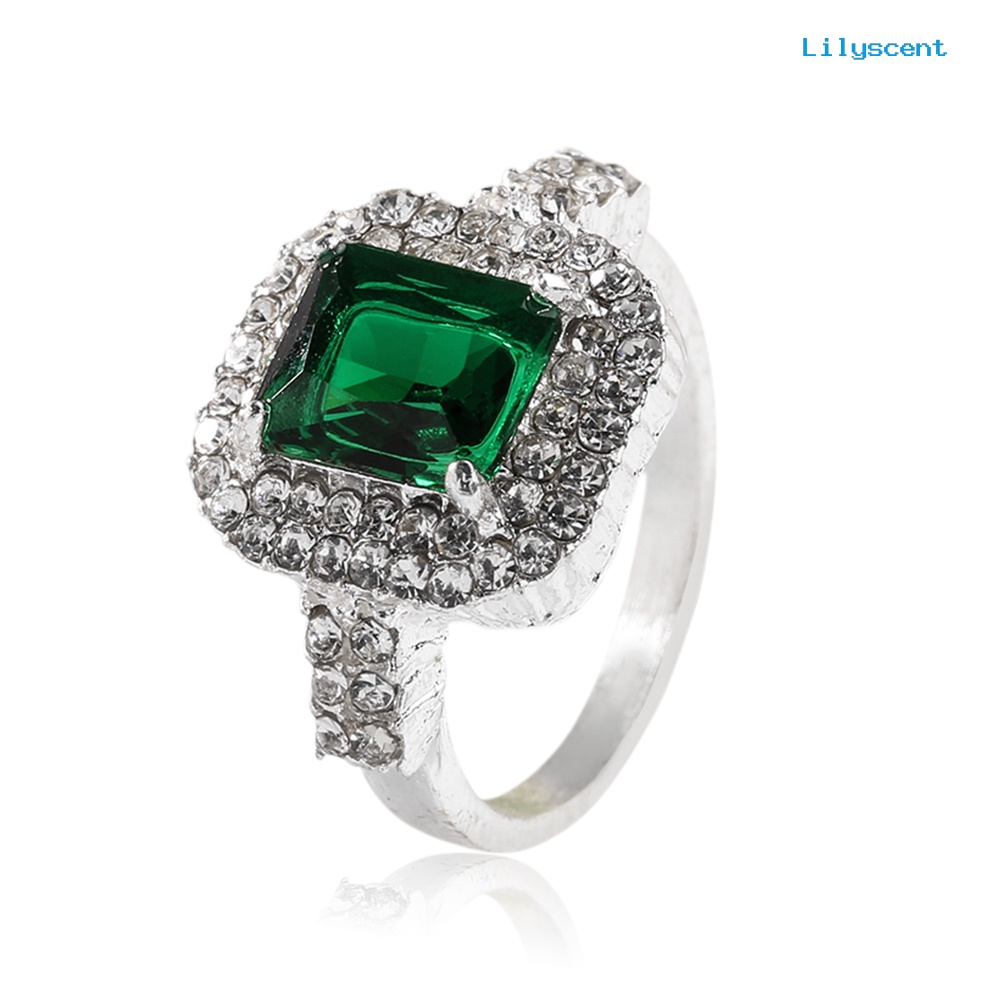 Ls Cincin Lapis Silver Dengan Batu Zircon Warna Hijau Untuk Wanita