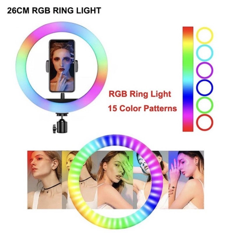 RING LIGHT RAINBOW RGB + TRIPOD STAND 2.1M LIVE TIKTOK YOUTUBER - BC