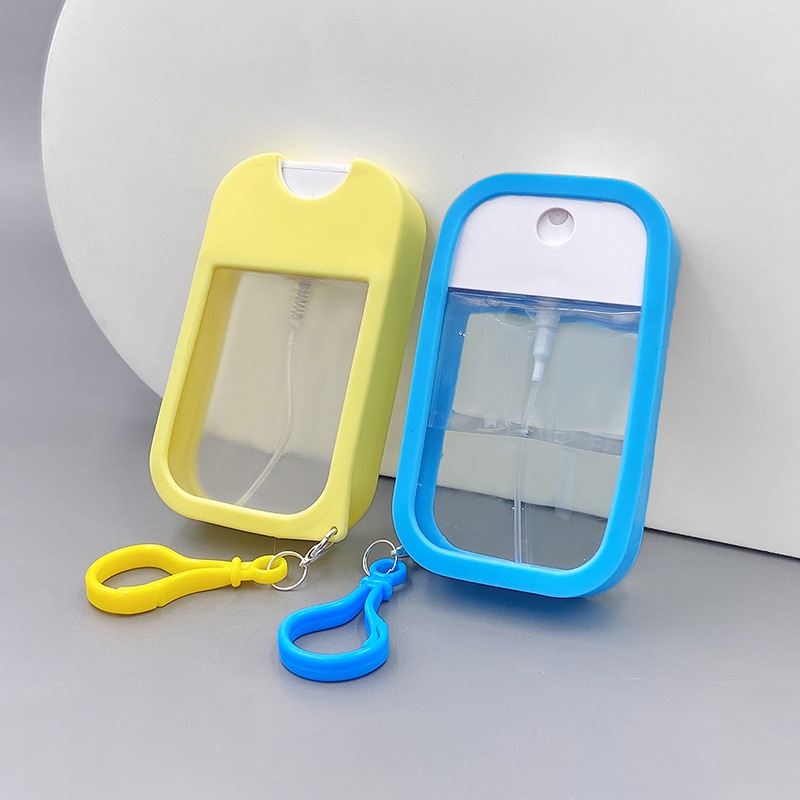 38ml Portable Empty Refillable Card Shape Press Spray Bottle / Plastic With Hook Silicone Case Essential Oils Liquid Cosmetics Bottles