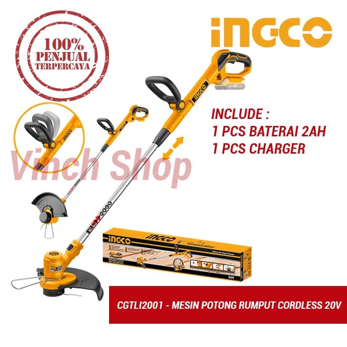MESIN PEMOTONG RUMPUT CORDLESS POTONG BABAT RUMPUT DAUN TAMAN BATERAI LISTRIK INGCO