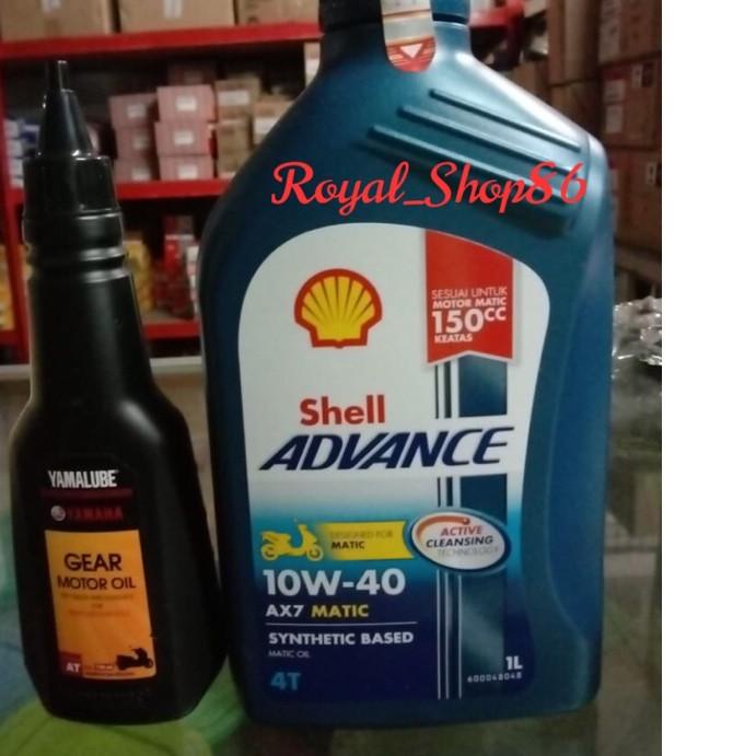 ➳ Oli shell AX7 Matic Sae 10w-40 1Liter & Oli Gear Yamalube 150ml Original Paket Oli Motor Nmax Pake
