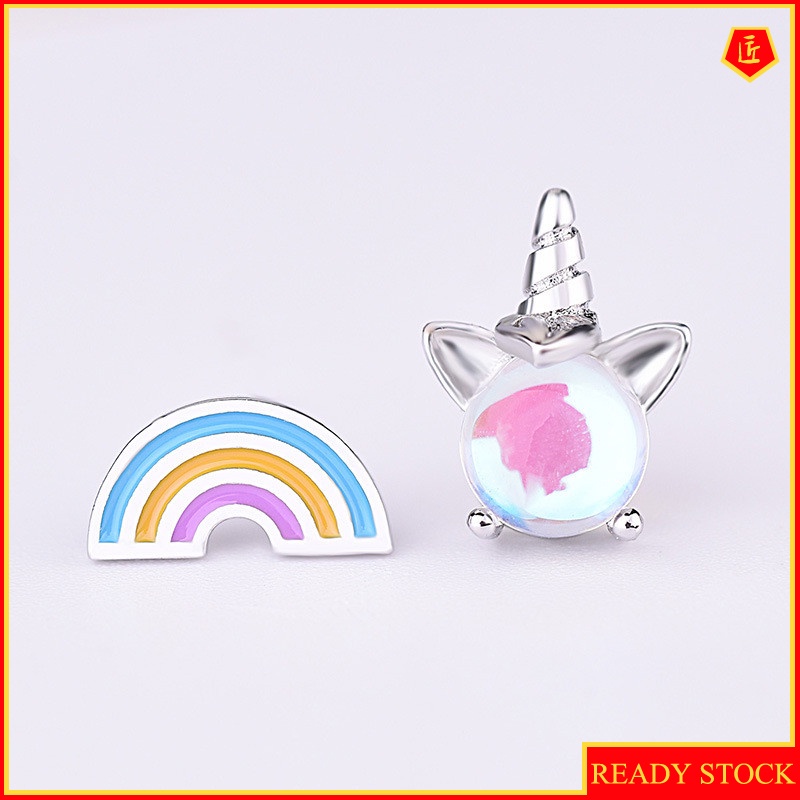 [Ready Stock]Cute Unicorn Moonstone Rainbow Stud Earrings for Women