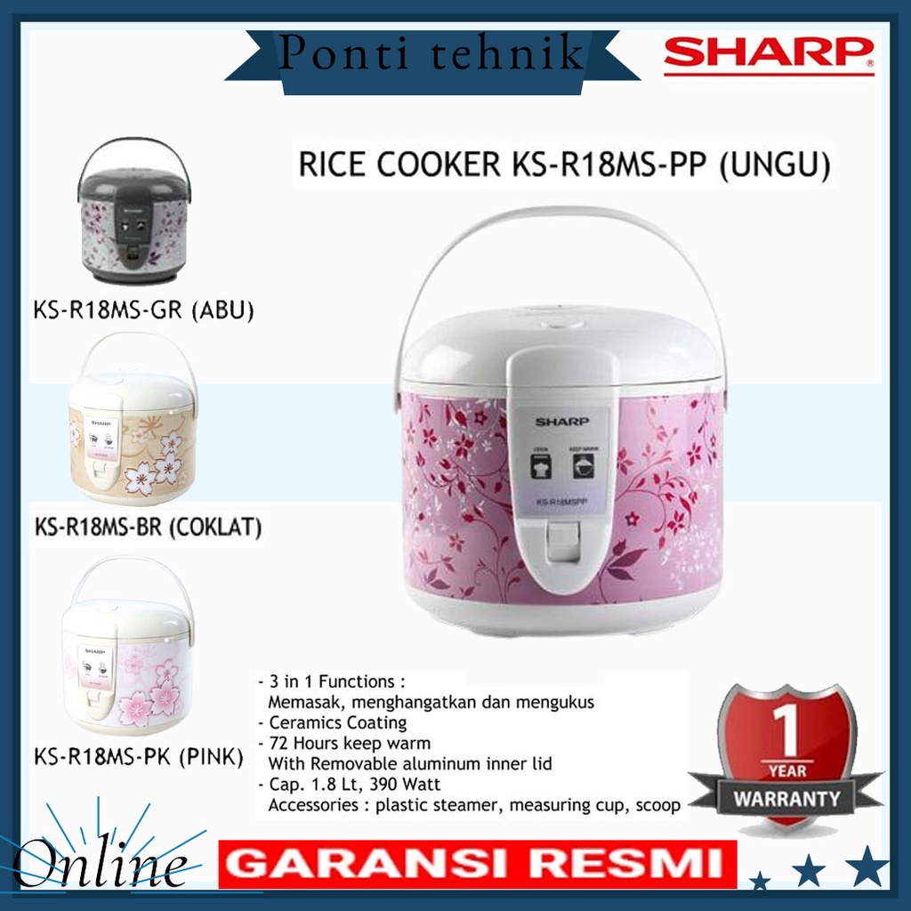 Sharp KS-R18MS-GY|PP|BR|PK Rice Cooker
