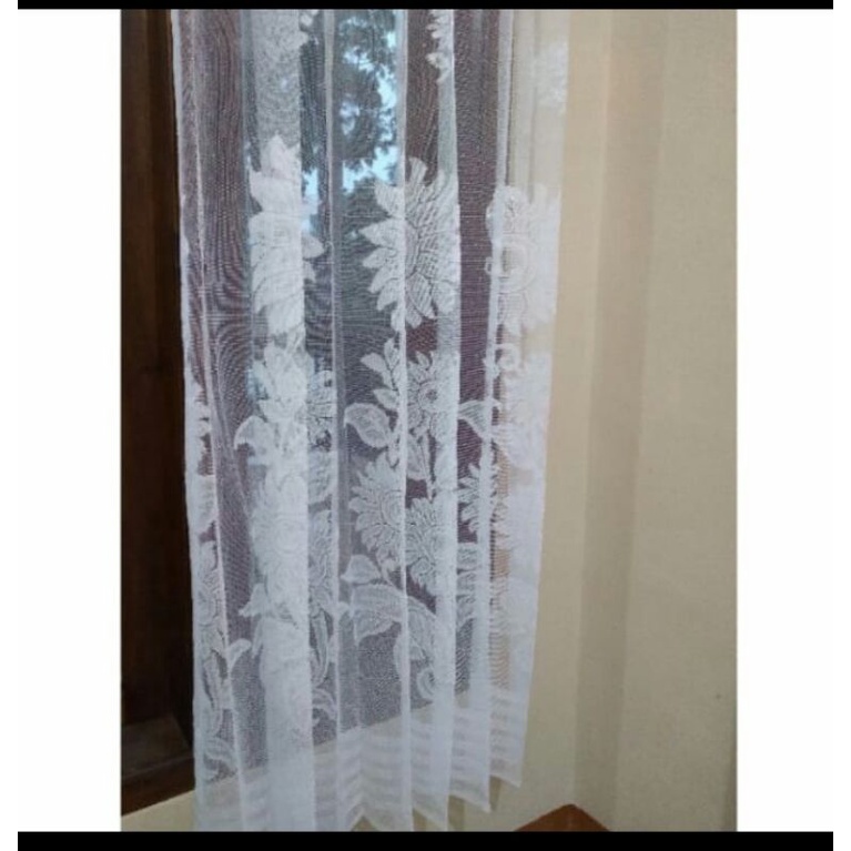 Vitrace Vitrase Gorden Polos Putih Motif Bunga tulif Matahari Gorden plisket Kaitan Kawat S Korden T
