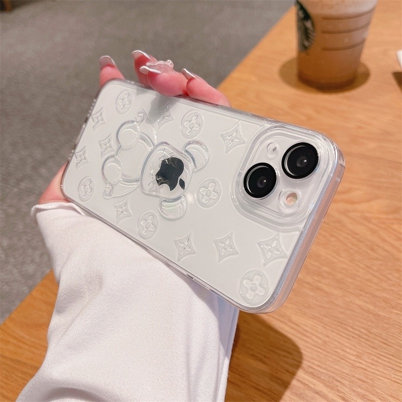 Soft Case Pelindung Lensa Bahan Silikon TPU Motif Bunga Beruang Untuk iPhone 13 12 11 Pro Max Xs Max X Xr 7 8 6 6s Plus SE 2020